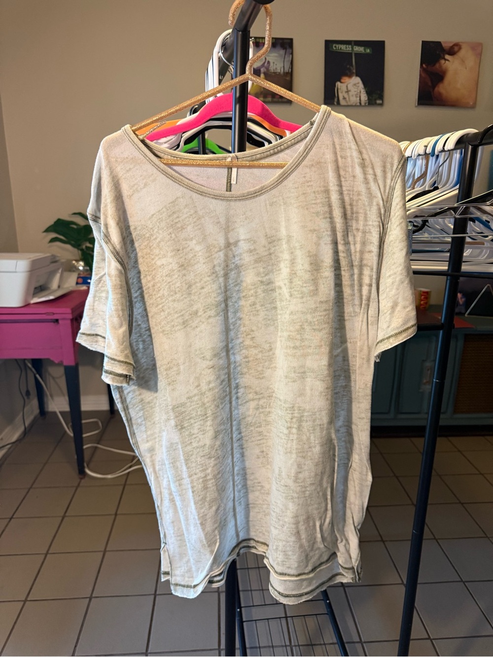 Free People Short Sleeve Washed Light Olive Tee